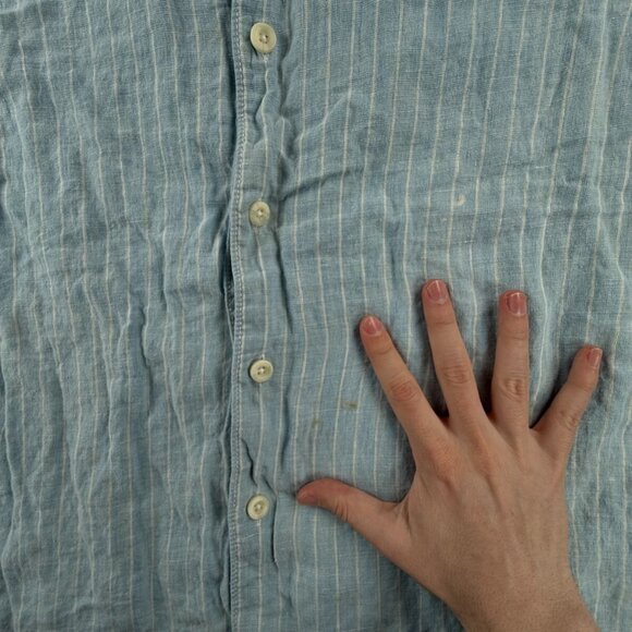 Tommy Bahama Relax All Linen Small Button Up Shirt Men Long Sleeve Blue Striped - Picture 15 of 16